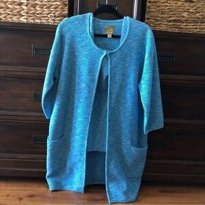 Vintage Damask blue heather stretch cotton knit sweater coat in size L